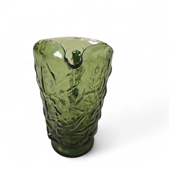 Large Green Textured Glass Pitcher | 64 oz | Sculptural Art Glass Style - Picture 8 of 8